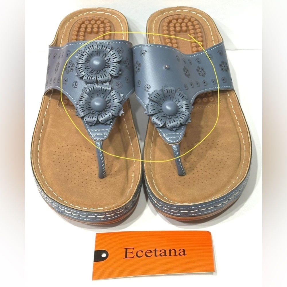 Ecetana Womens Sandals Platform Wedge: Comfortable Dressy Blue Size 40, New - Picture 10 of 15